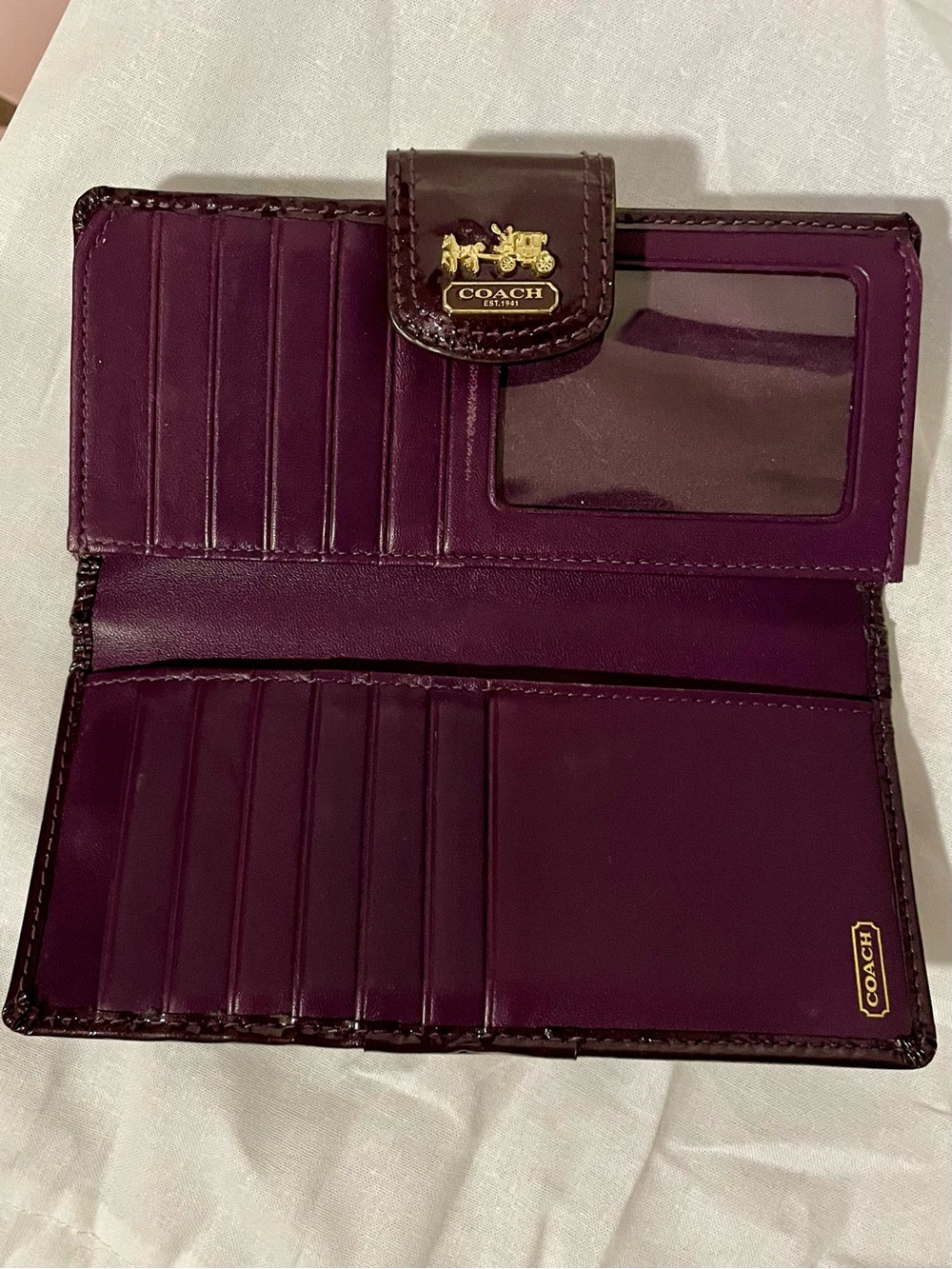Coach Plum Leather Bifold Wallet with Gold Logo
